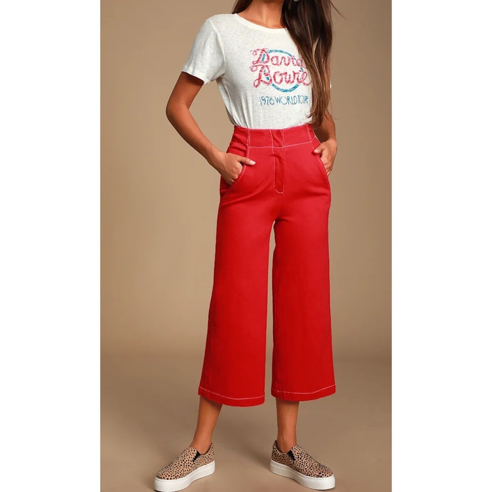 ASTR‎ The Label Nixon Red Denim Contrast Stitch Culotte Pants
Wide Leg Cropped S